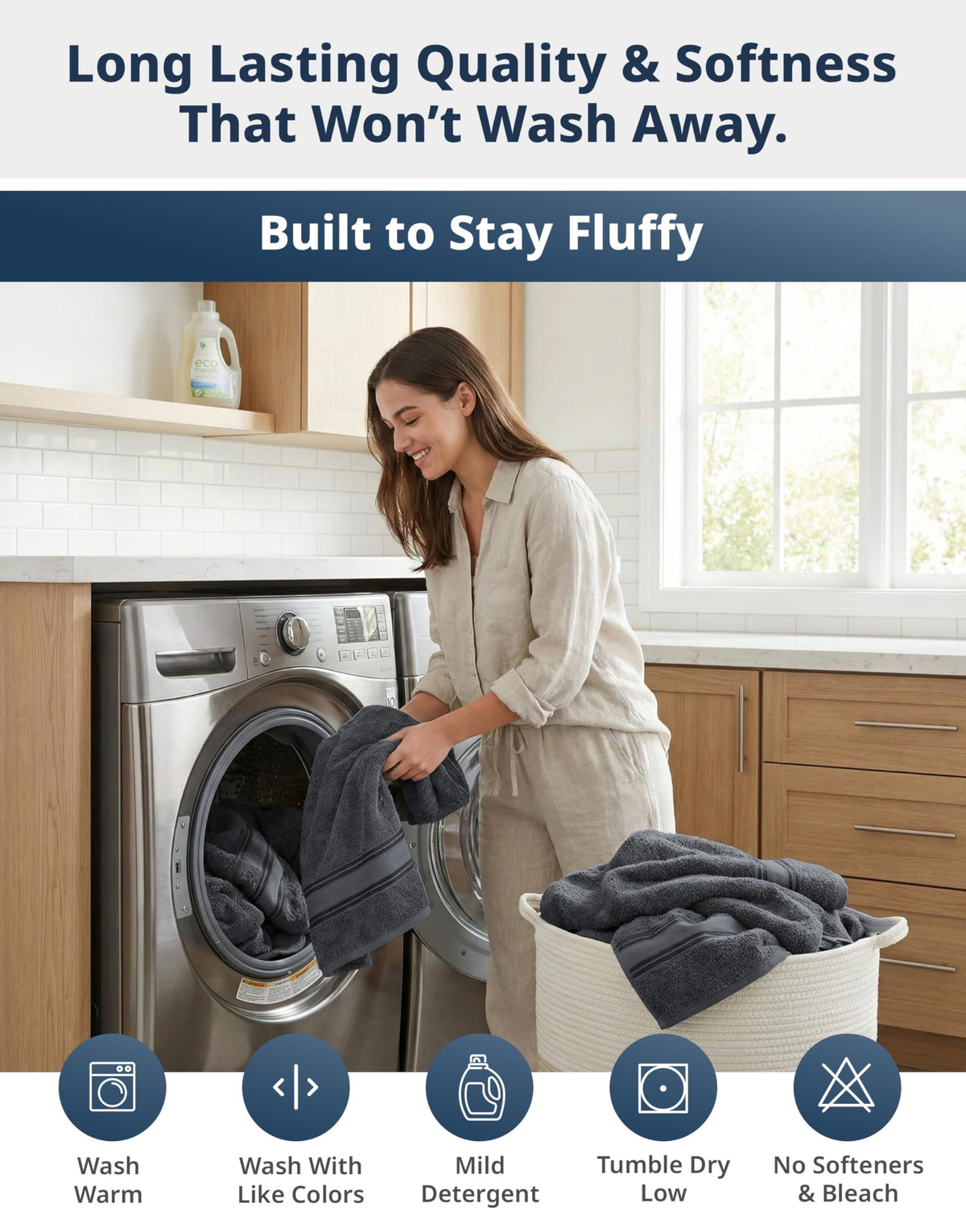 Lane Linen low-lint construction detail—long-lasting softness wash after wash.