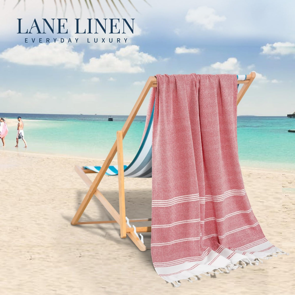 LANE LINEN multipurpose towel serves as sarong, picnic blanket, or yoga mat.