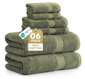 Lane Linen oil-green bath towel pack for luxurious daily use.