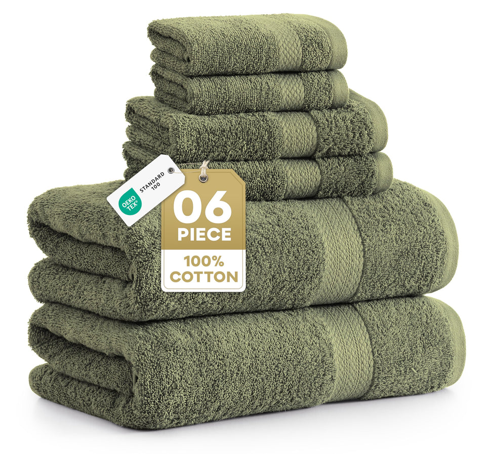 Lane Linen oil-green bath towel pack for luxurious daily use.