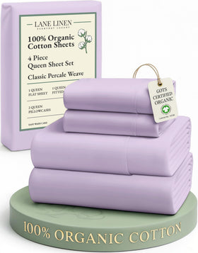 LANE LINEN Orchid Petal queen sheets closeup weave highlights breathable percale for hotel-quality comfort.