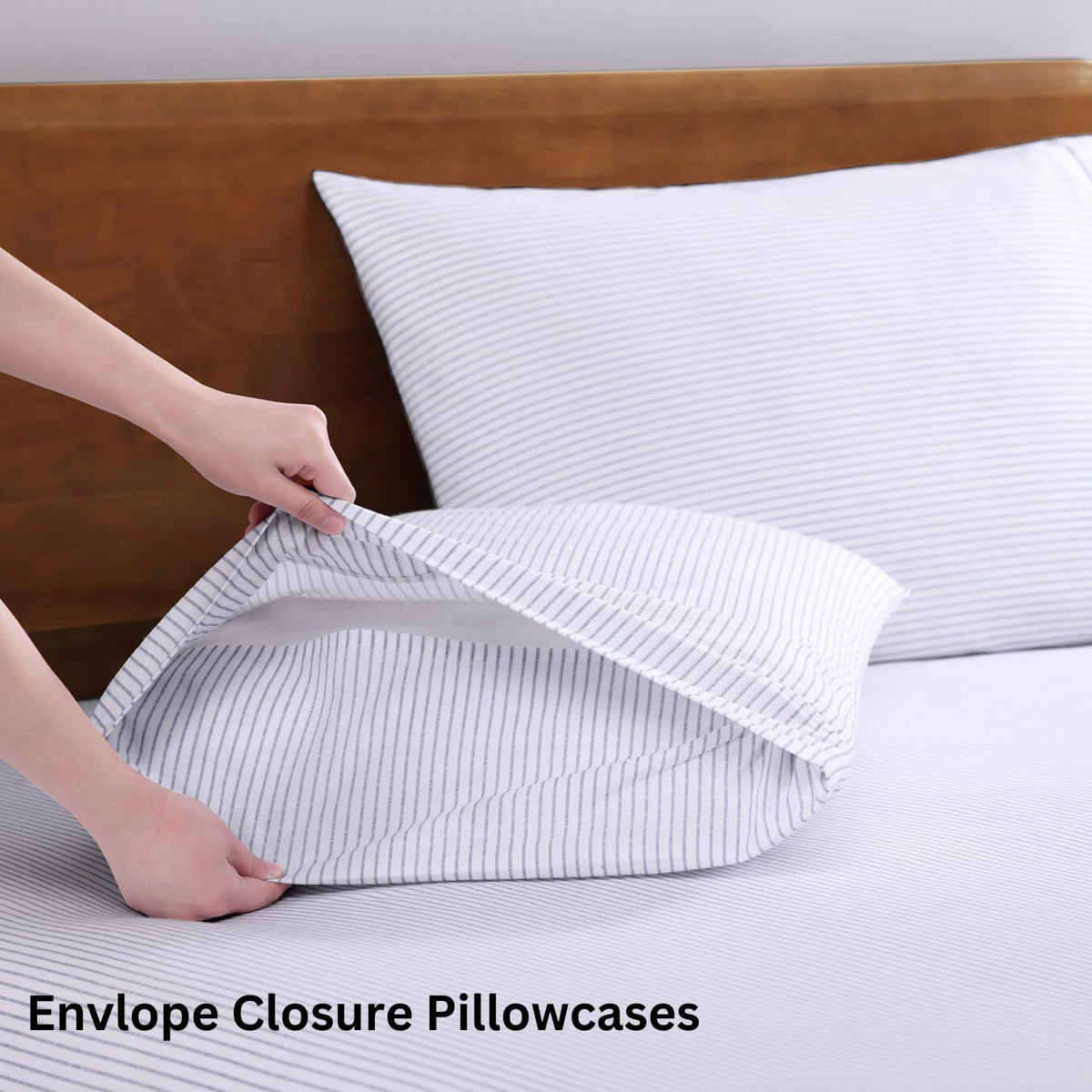 Close-up of Lane Linen organic cotton percale weave shows a crisp, hotel-quality finish.