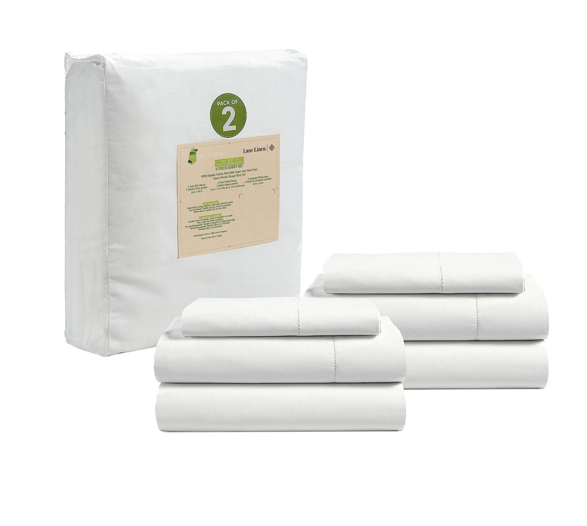 LANE LINEN organic cotton twin sheets pack overview—sustainable packaging and hotel-quality comfort