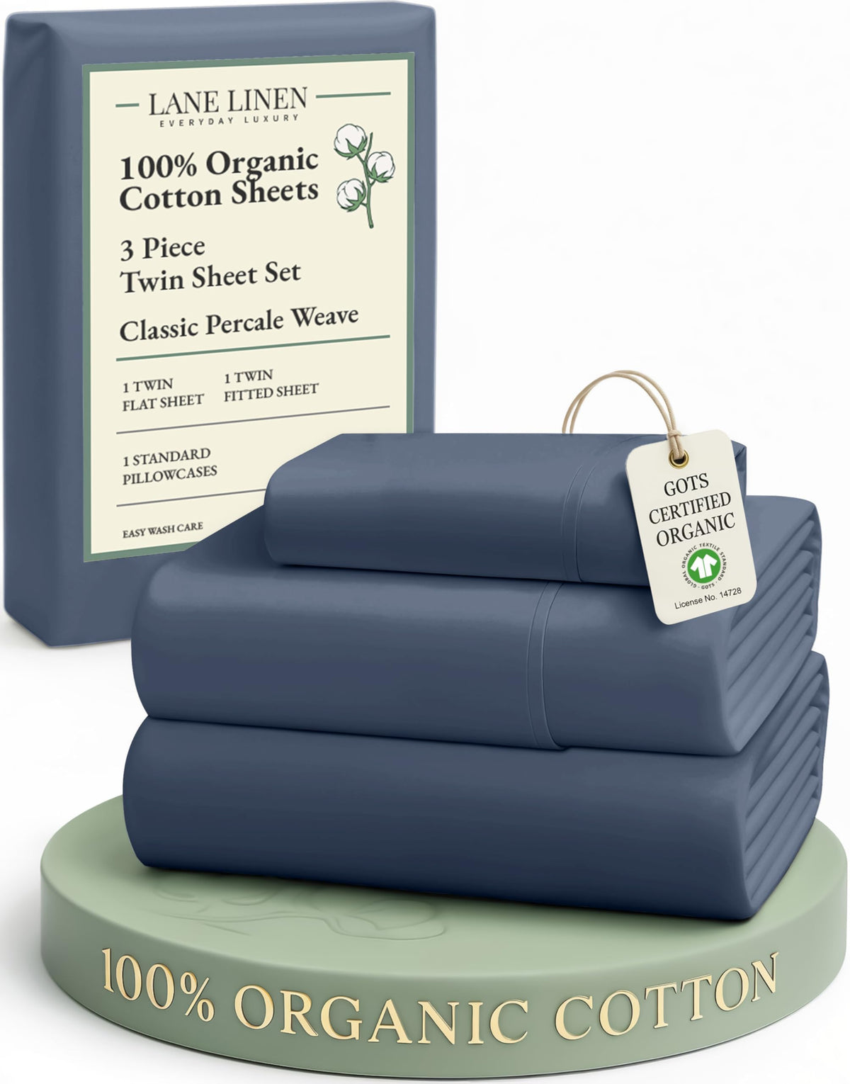 Lane Linen organic twin flat sheet close-up shows crisp percale weave for hotel-like comfort.