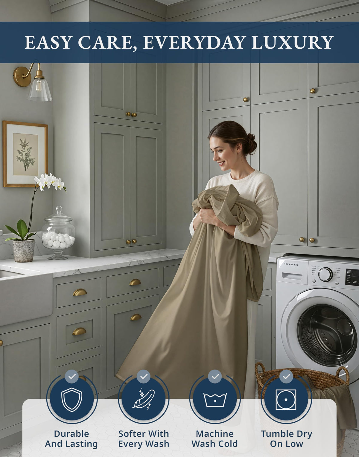 LANE LINEN packaging uses reusable cotton bag for eco-friendly gifting.