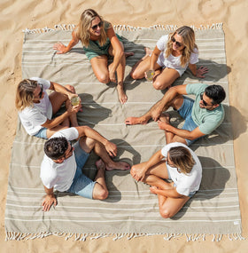 Lane Linen picnic blanket 82x82 beige laid flat for spacious family picnics.