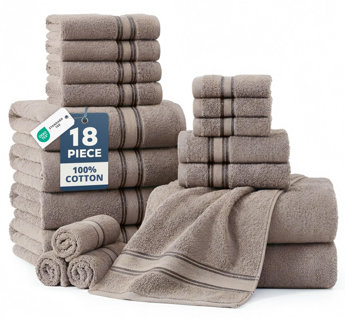 Lane Linen platinum bath towels on a luxurious bathroom display, plush and absorbent.