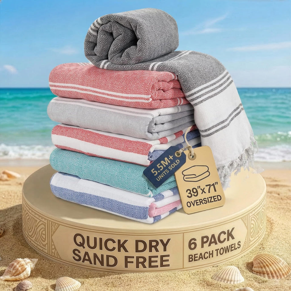 Lane Linen pool towels oversized set of 6, absorbent and quick-drying for beach days.