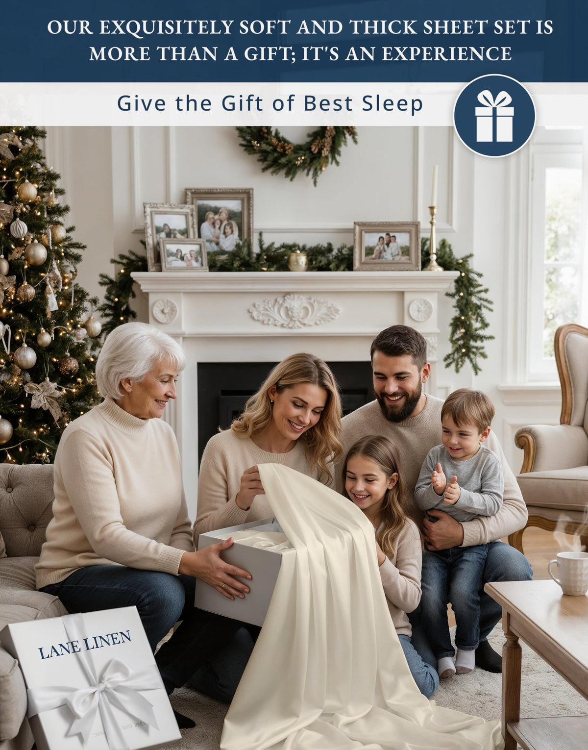 Lane Linen queen deep-pocket fit on mattress provides secure fit.