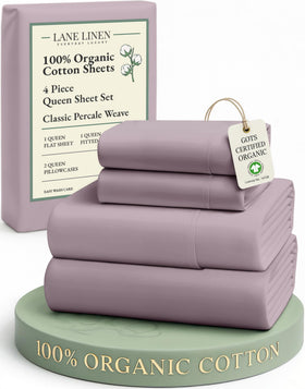 LANE LINEN queen flat sheet lilac color for hotel-quality softness.