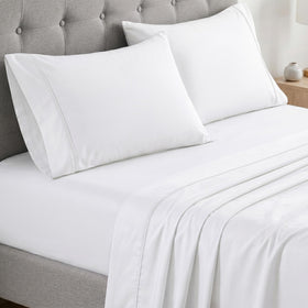 Lane Linen Queen flat sheet showing generous coverage and smooth texture for a polished bed