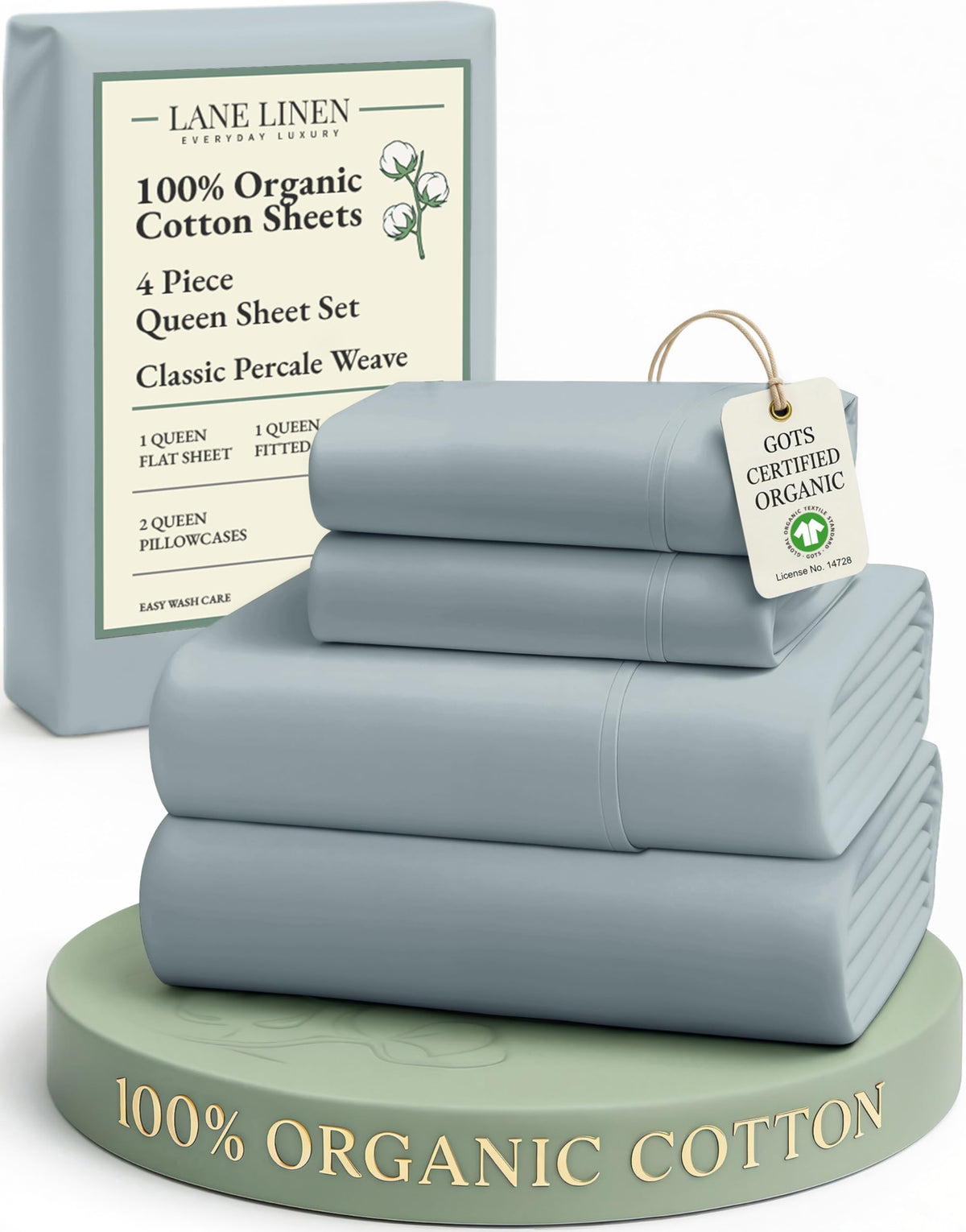 Lane Linen queen flat sheet with hotel-quality percale for breathable comfort.