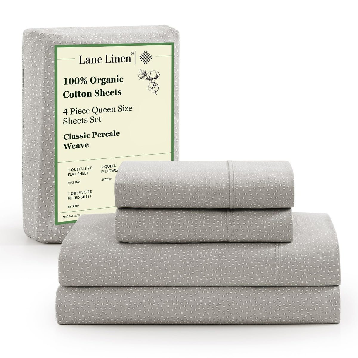 Lane Linen queen sheet flat sheet in Snowdrop shows crisp percale texture for breathable comfort.