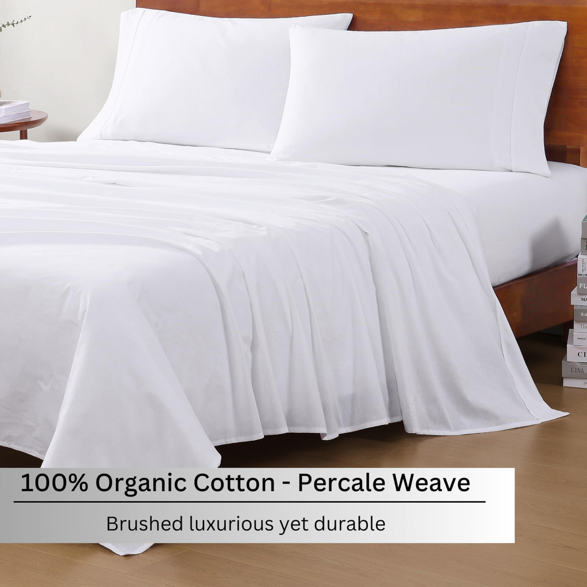 Lane Linen queen sheets show pocket depth 8-15 inches for a snug, stay-in-place fit.