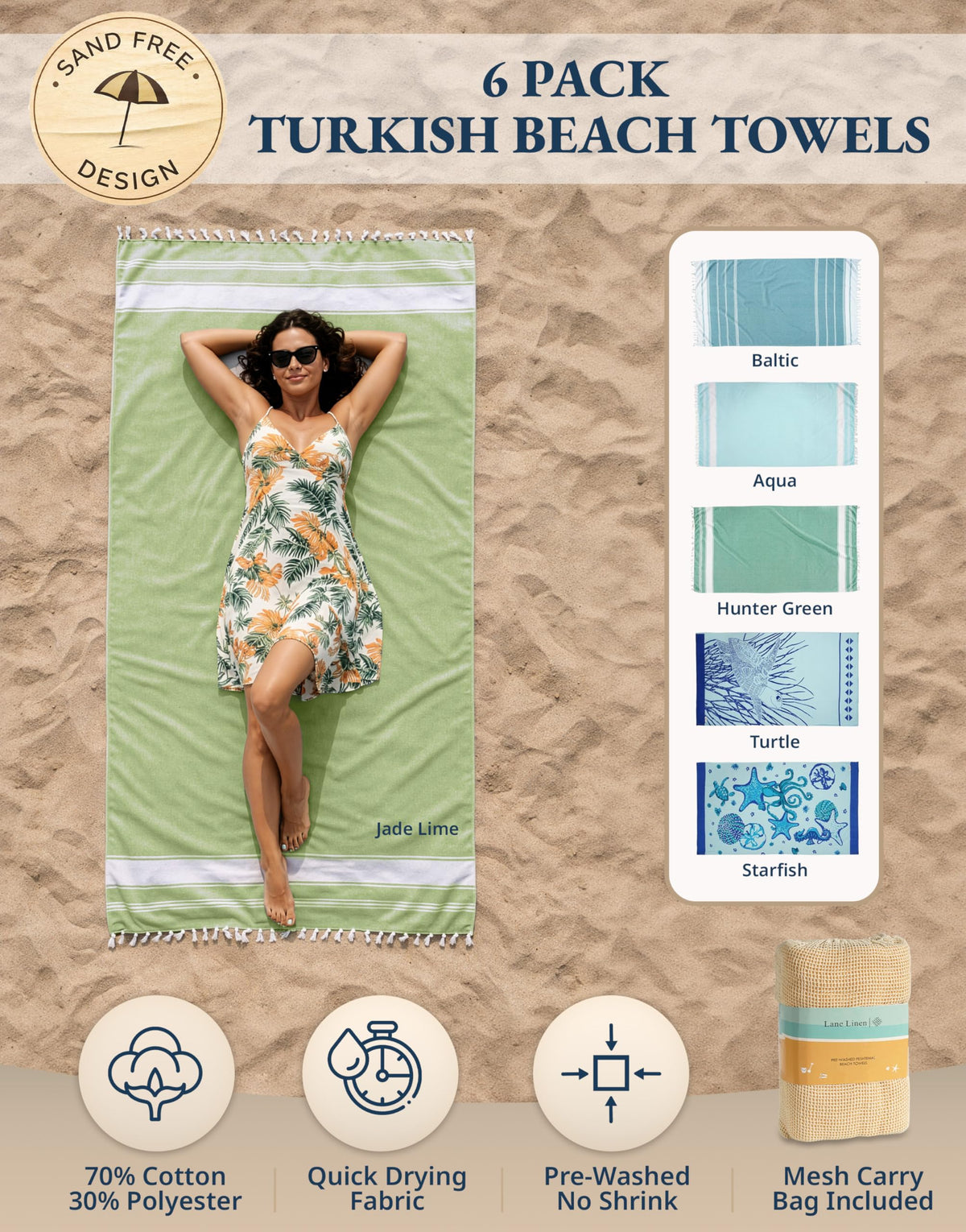 Lane Linen quick-dry towel folded for travel, lightweight and compact