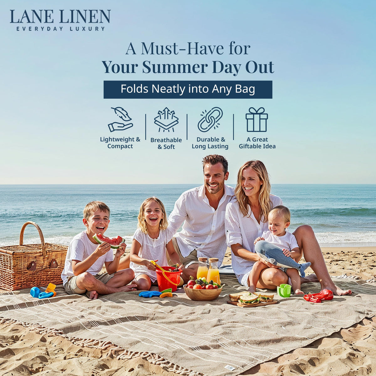 Lane Linen quick-dry blanket that dries fast after splashes.