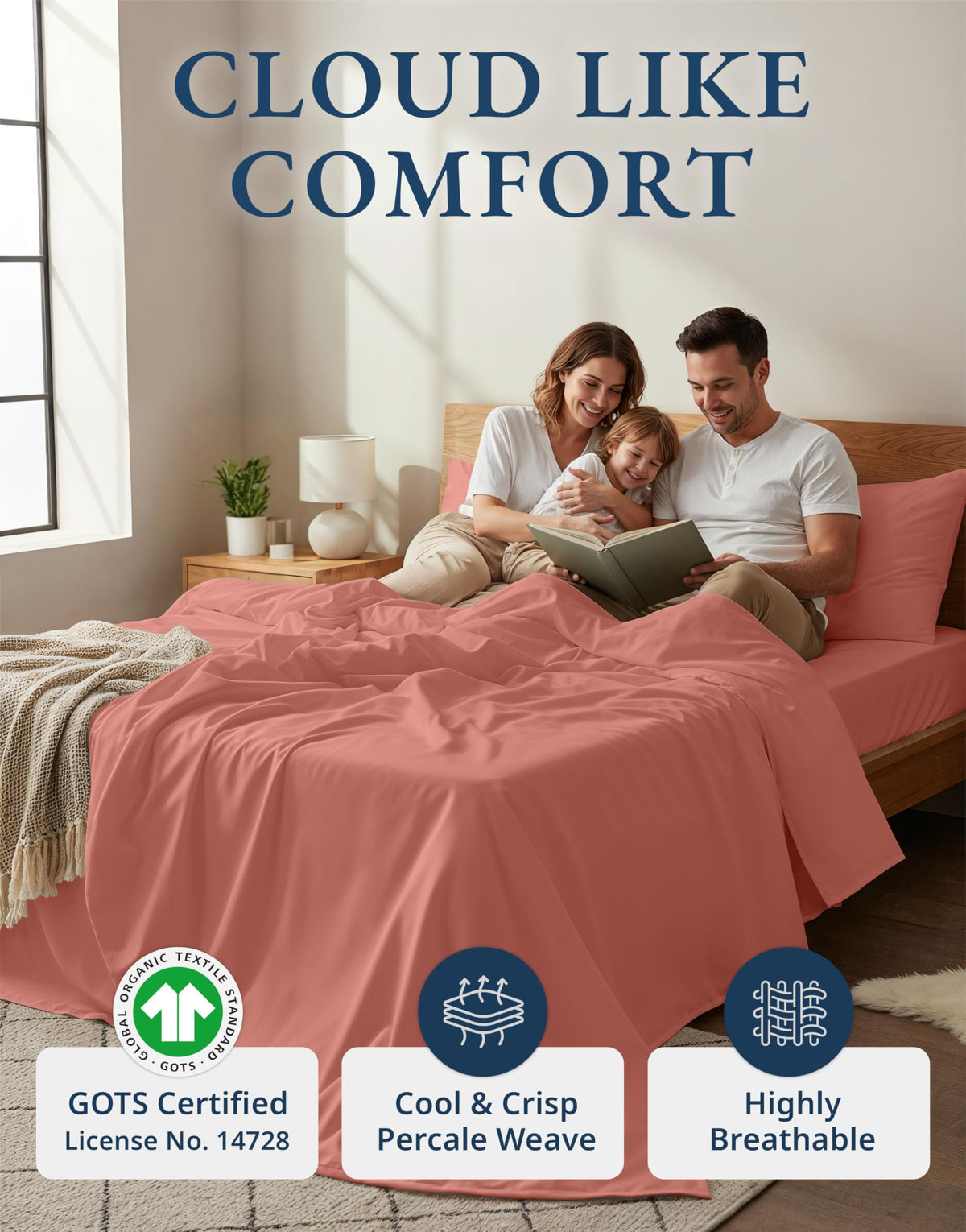 Lane Linen Rose Dawn flat sheet showing ample bed coverage