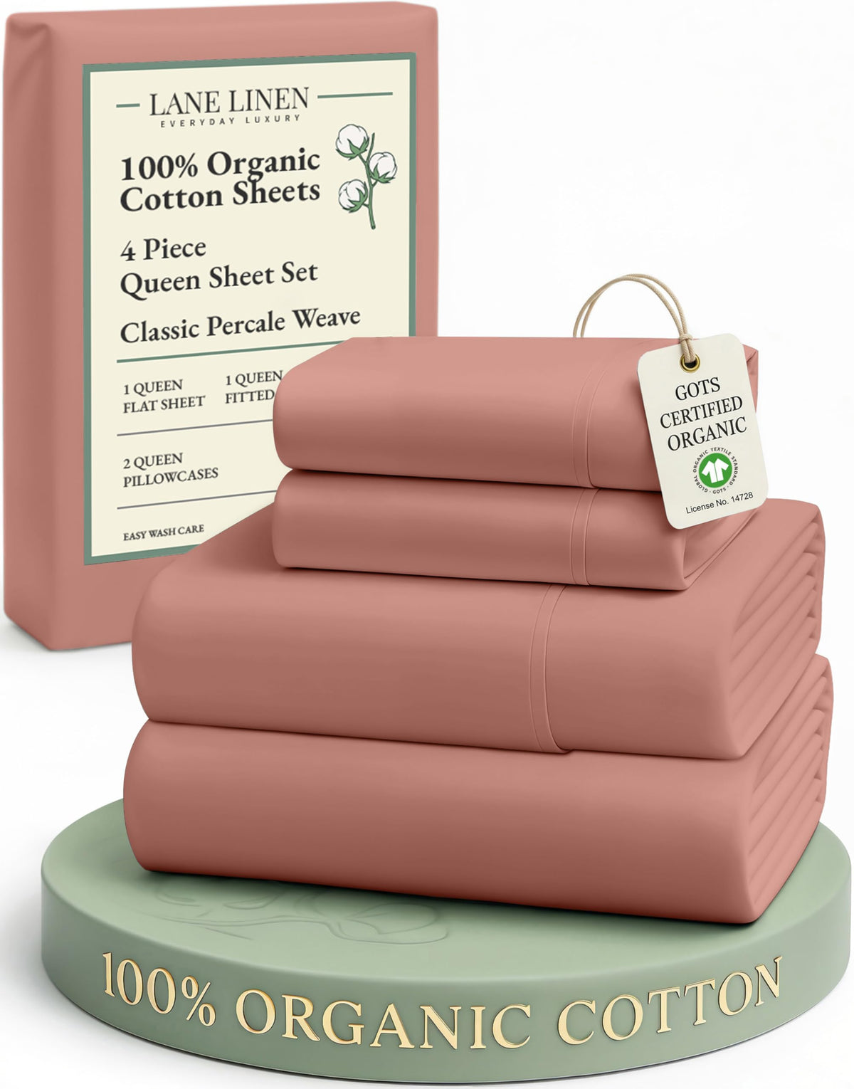 Lane Linen Rose Dawn queen sheets packaging in a reusable bag for eco-friendly storage
