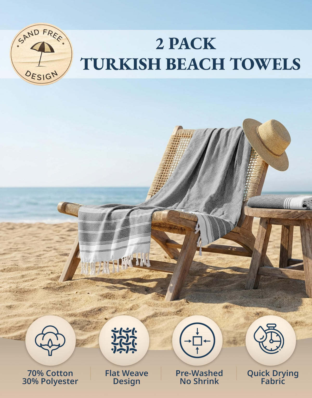 LANE LINEN Sand-Free Beach Towel Bag for easy sand shake-off.