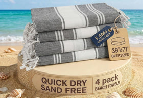 Lane Linen sand-free beach bag helps shake off sand after a day at the shore.