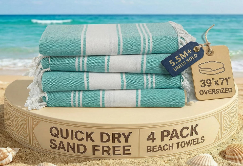 Lane Linen sand-free beach towel demonstrates easy sand removal after beach days.