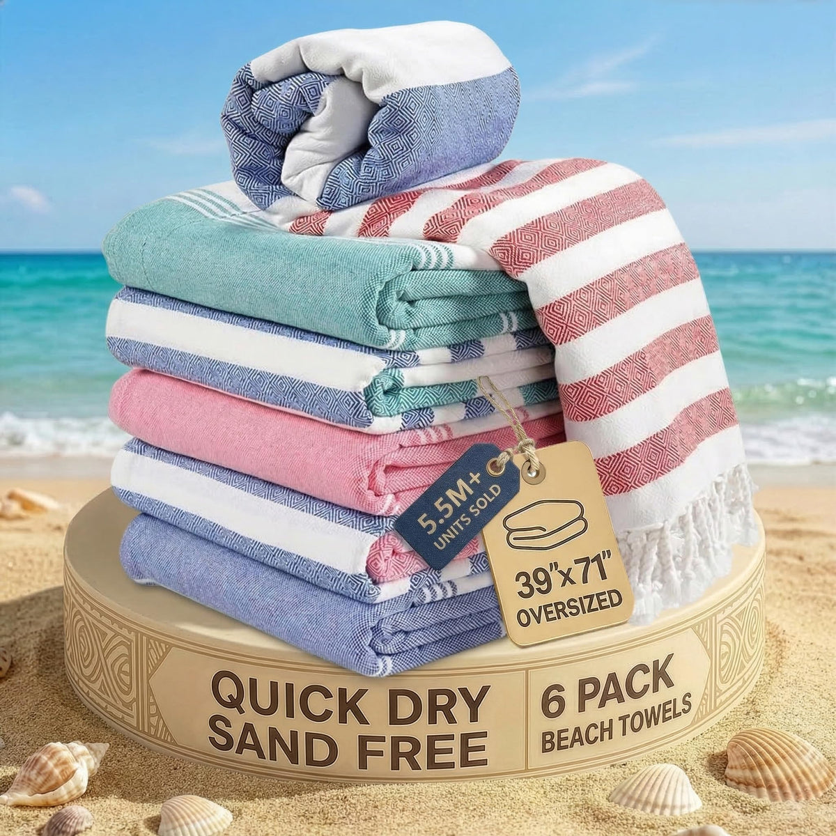 Lane Linen sand-free towel showcases a sand-free beach experience