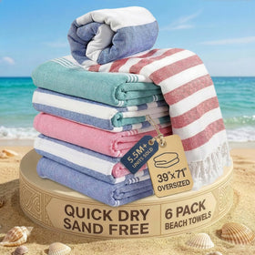 Lane Linen sand-free towel showcases a sand-free beach experience