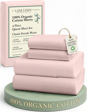 Lane Linen flat sheet dusty rose close-up showing crisp percale texture.