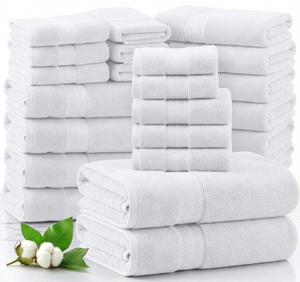 Lane Linen 24-piece towel set laid flat for a spa-like bathroom experience