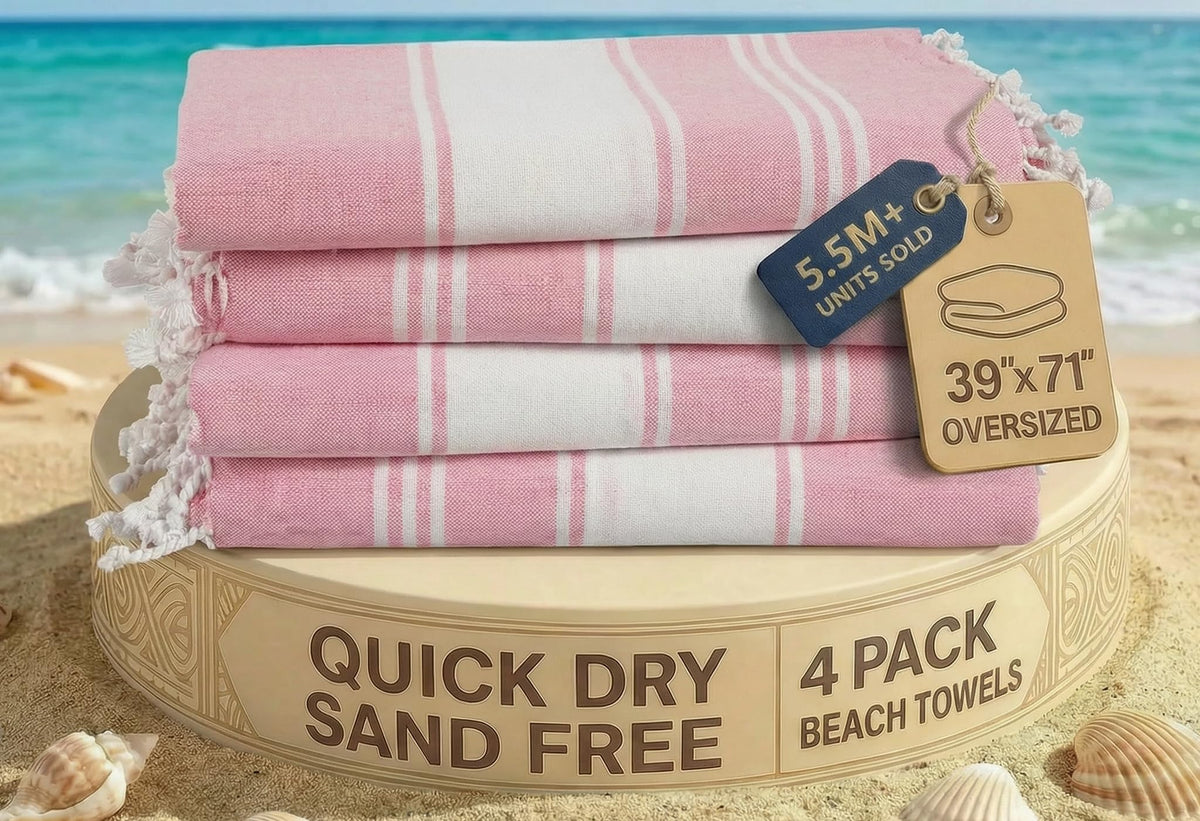 Lane Linen Turkish beach towel set 4 laid flat for poolside comfort.