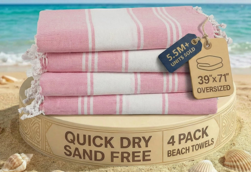 Lane Linen Turkish beach towel set 4 laid flat for poolside comfort.
