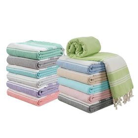 Lane Linen Turkish beach towels set of 12, oversized 39x71 inches for lounge by the water