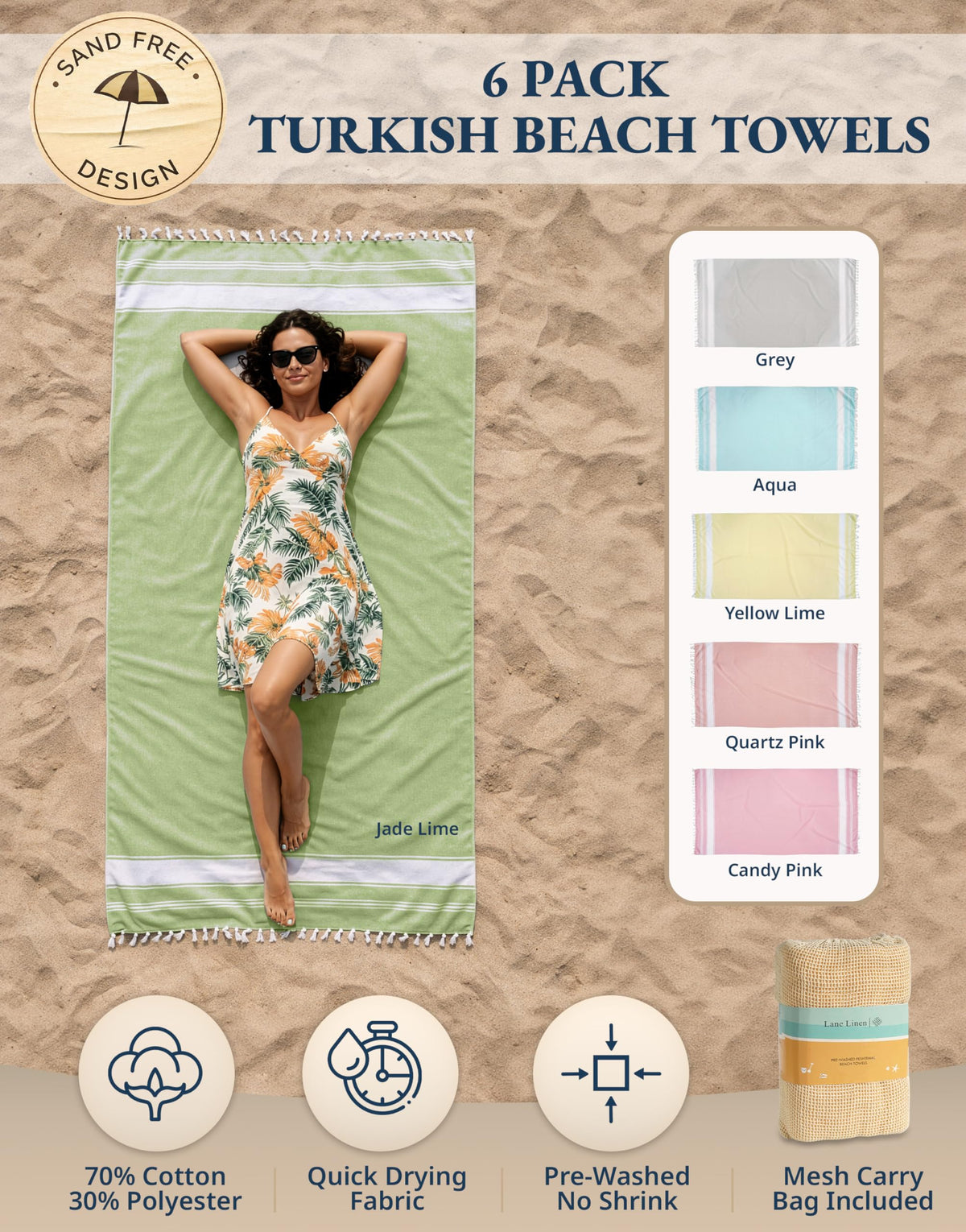 Lane Linen oversized 39x71 towels for lounging and poolside comfort.