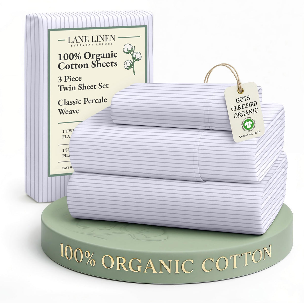Lane Linen twin sheets with organic cotton ticking stripe offer breathable comfort.