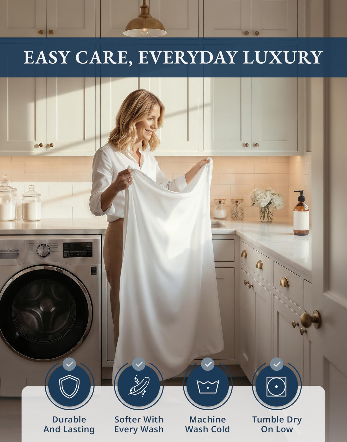 Lane Linen two-ply yarn sateen finish for enhanced softness and smoothness