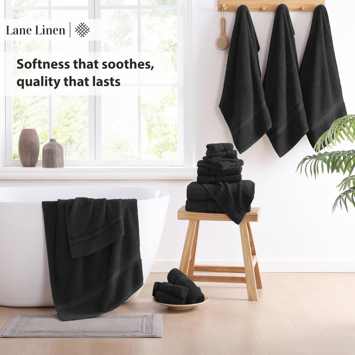 Lane Linen washcloth 13x13 black offers quick-drying everyday freshness.
