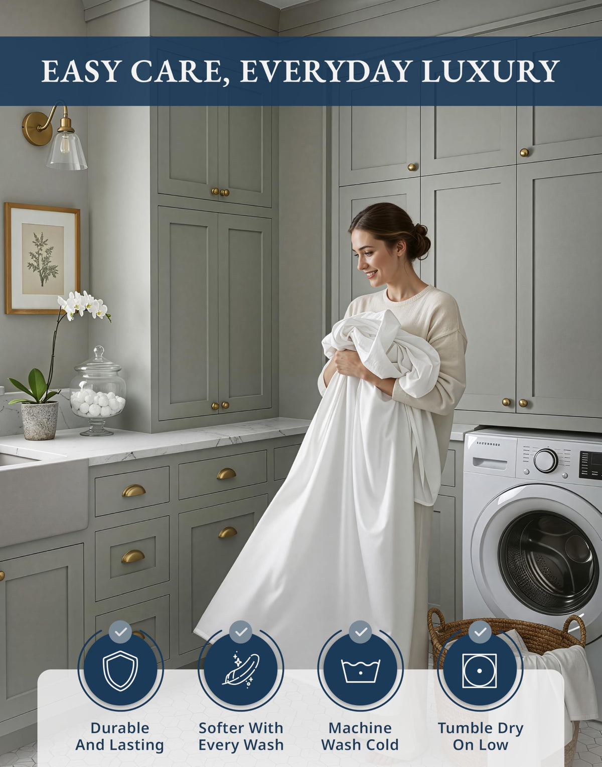 Lane Linen white bedroom look emphasizes a crisp, hotel-inspired aesthetic
