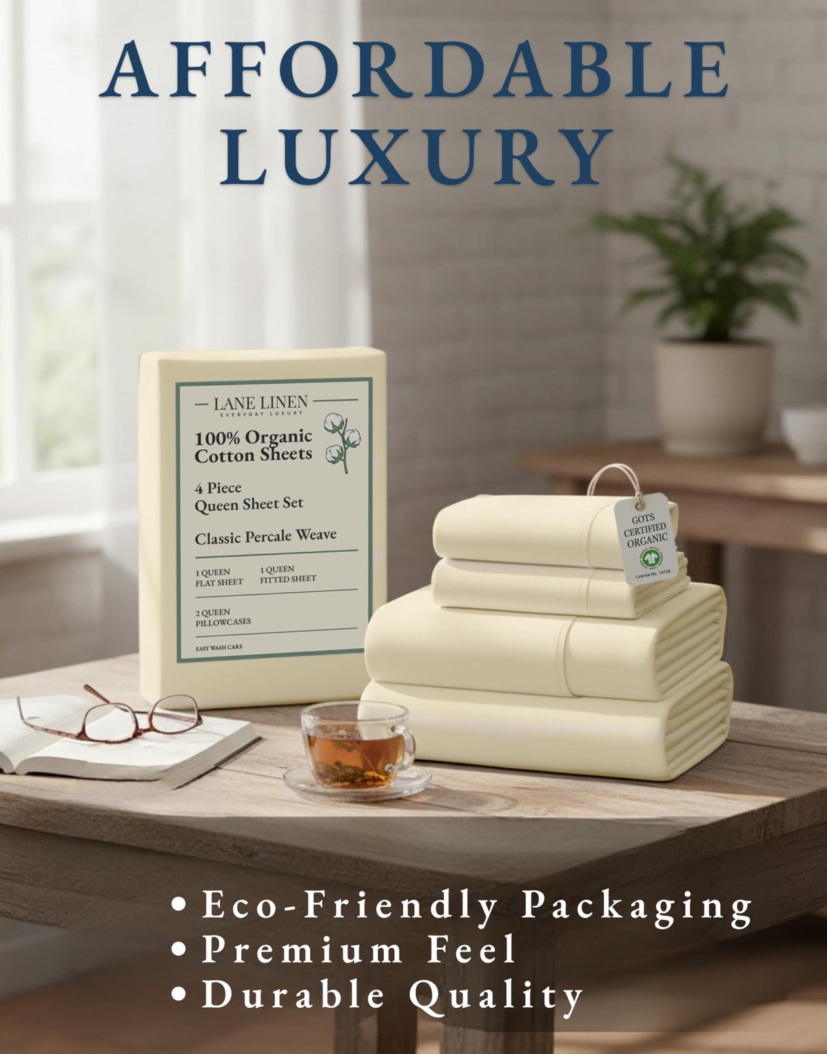LANE LINEN white queen sheets on a neatly made bed for a fresh look.