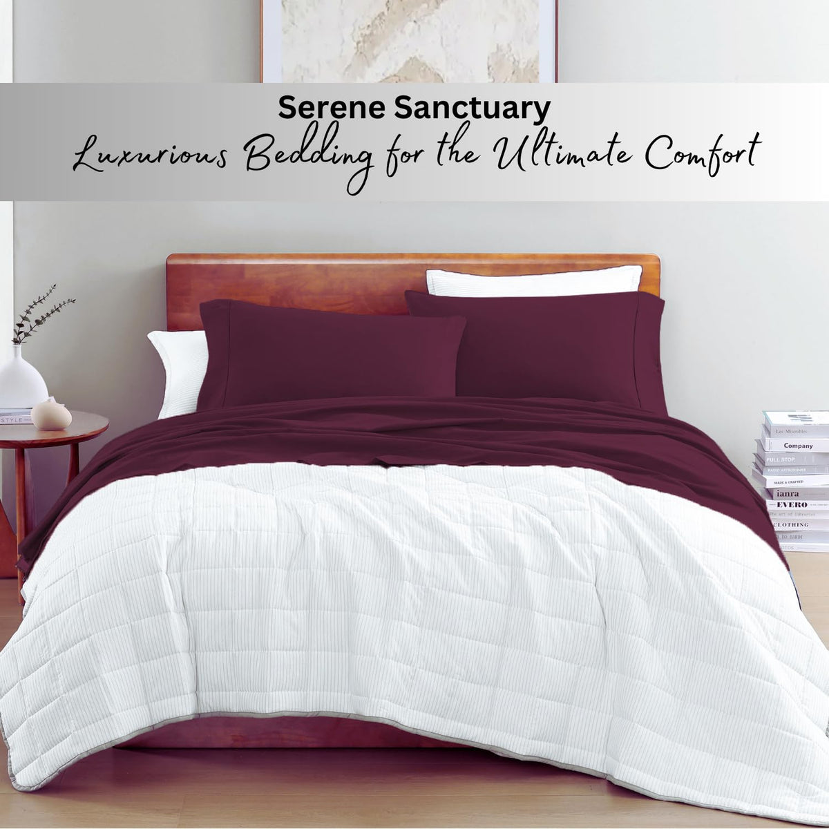 LANE LINEN Windsor Wine rich Windsor Wine shade on bed