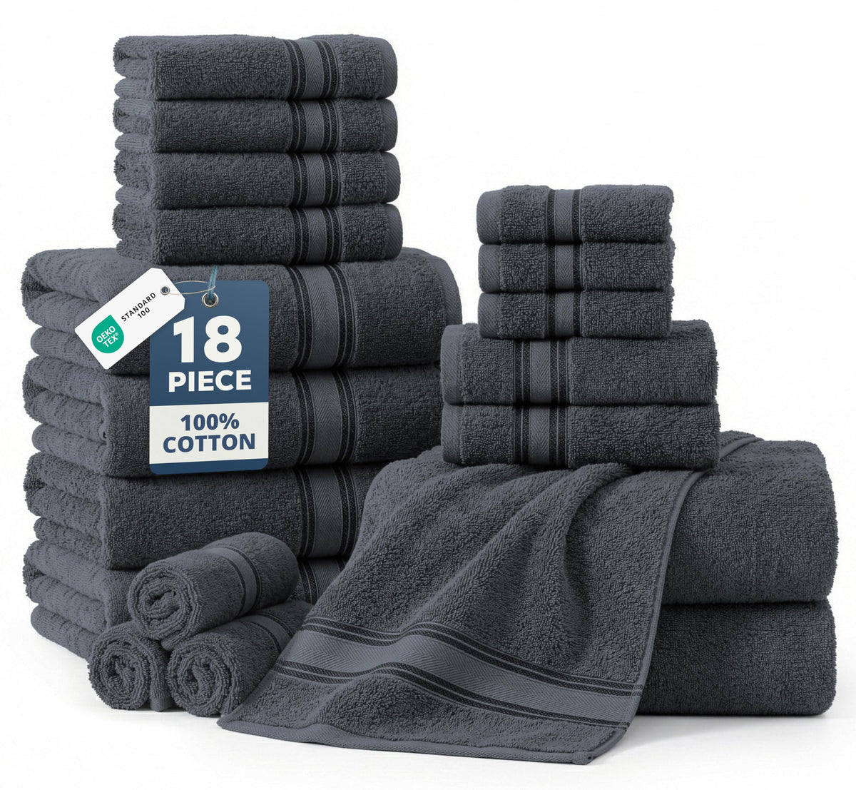 Lane Linen zero-twist bath towels 18-pack—durable, highly absorbent for everyday luxury.