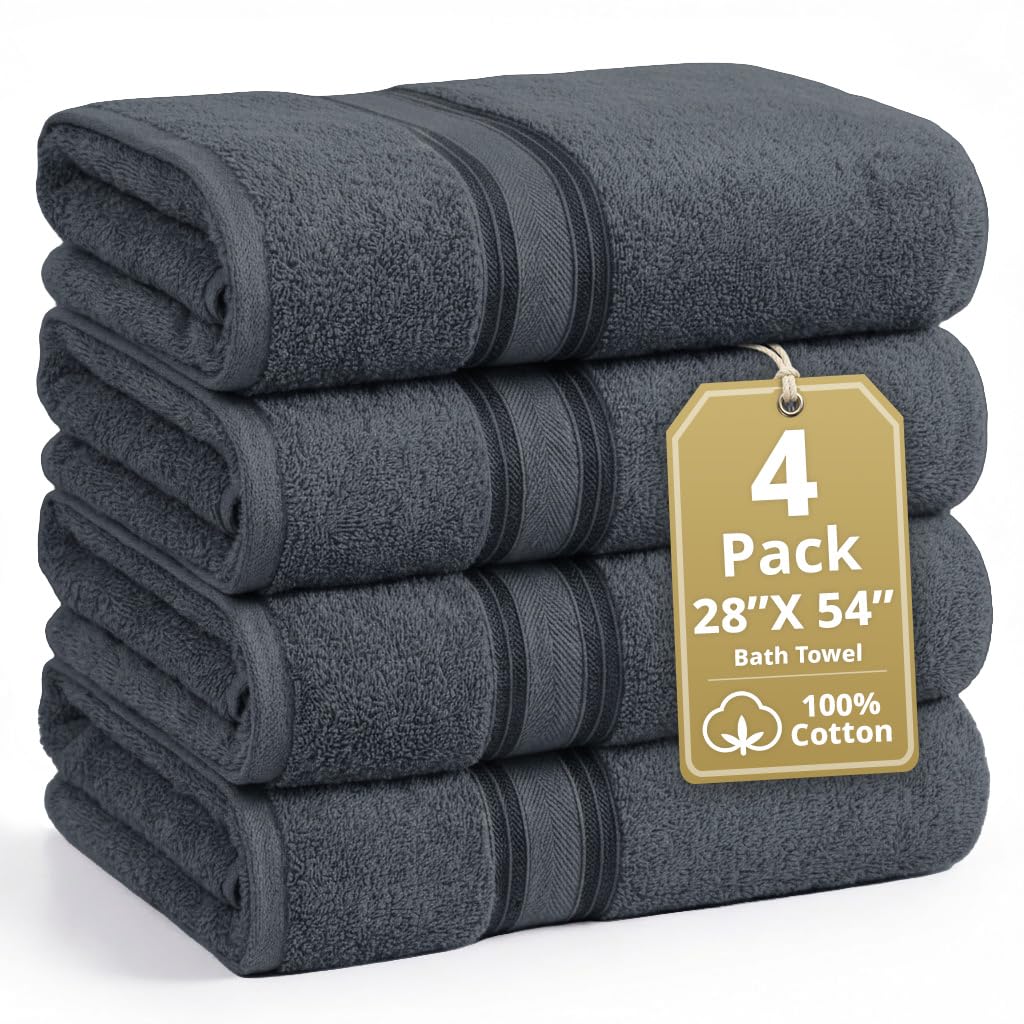 Lane Linen zero-twist bath towels in cool grey offer smoothness and plush comfort.