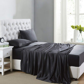 Lanest Housing silk satin sheets on a full-size bed with cooling, silky touch.