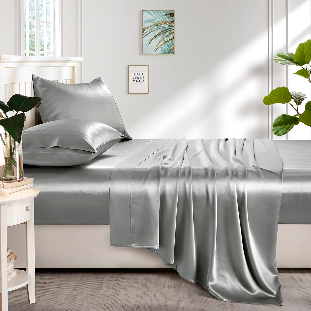 Lanest Housing Silk Satin Sheets king set easy care, machine washable and low heat dry