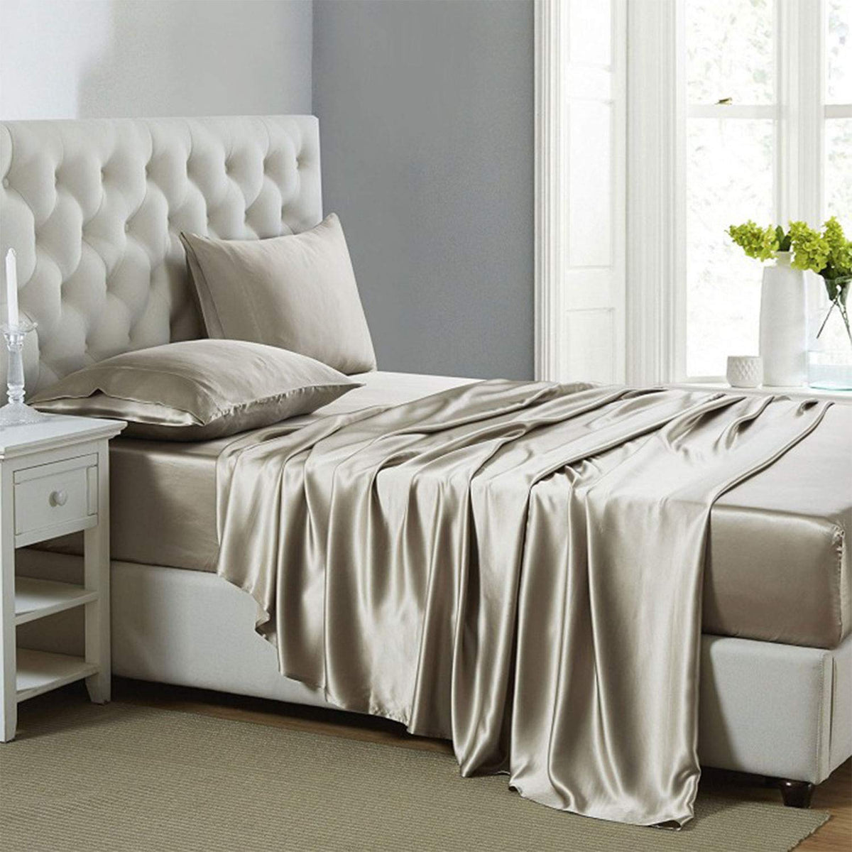 Lanest Housing satin sheets close-up texture for a luxurious feel.