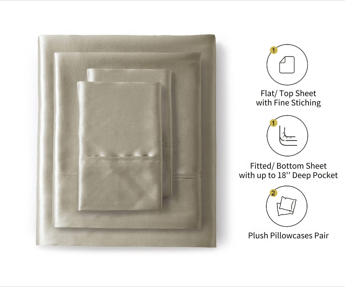 Lanest Housing queen satin sheet deep-pocket fitted securely on mattress.