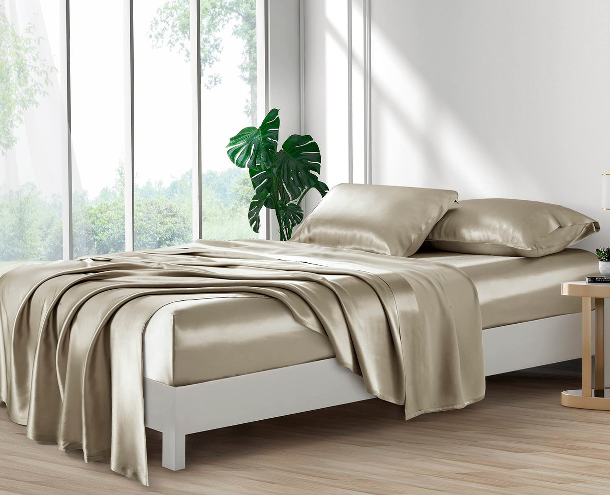 Lanest Housing satin sheets surface gentle on skin and hair.