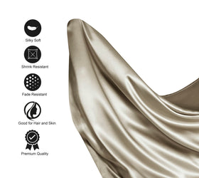 Taupe Lanest Housing satin sheets color enhances warm bedroom decor.