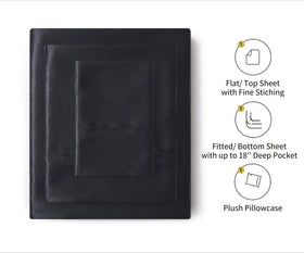 Lanest Housing twin XL black satin sheets on bed, cooling comfort.