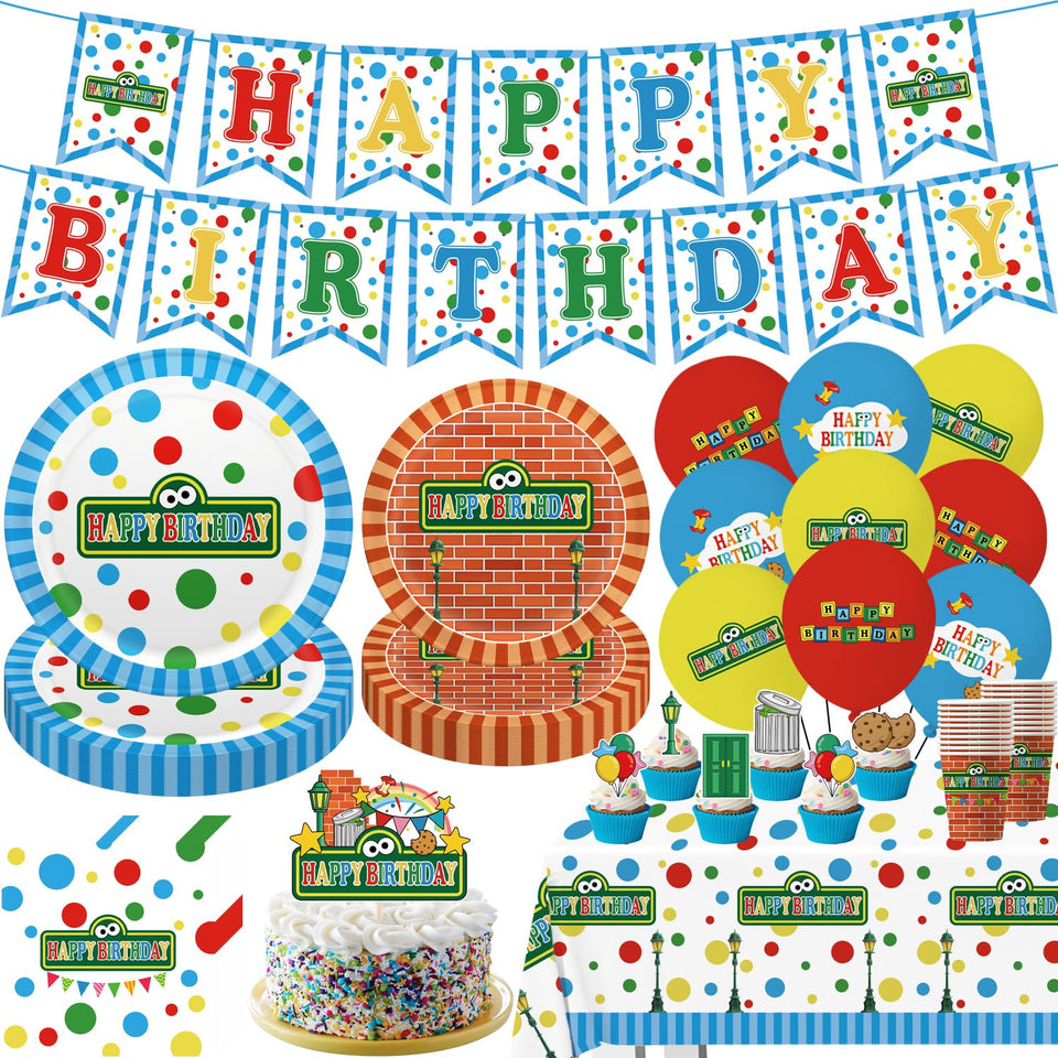 LANFUBEISI birthday tablecloth adds bold color to indoor party tables.