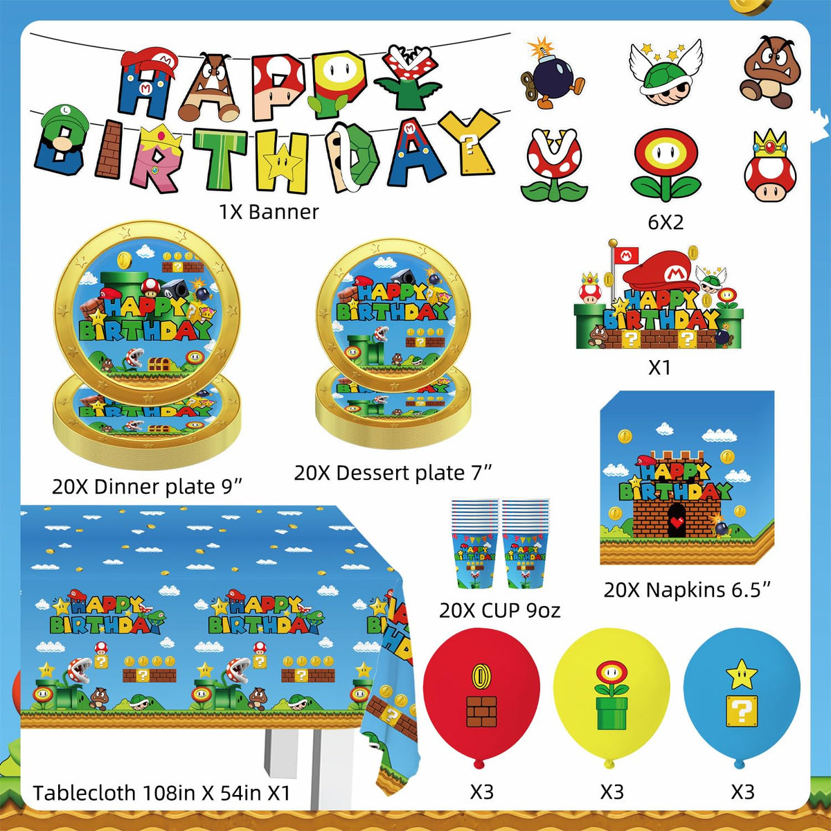 LANFUBEISI tableware set including plates, cups and napkins for easy party cleanup